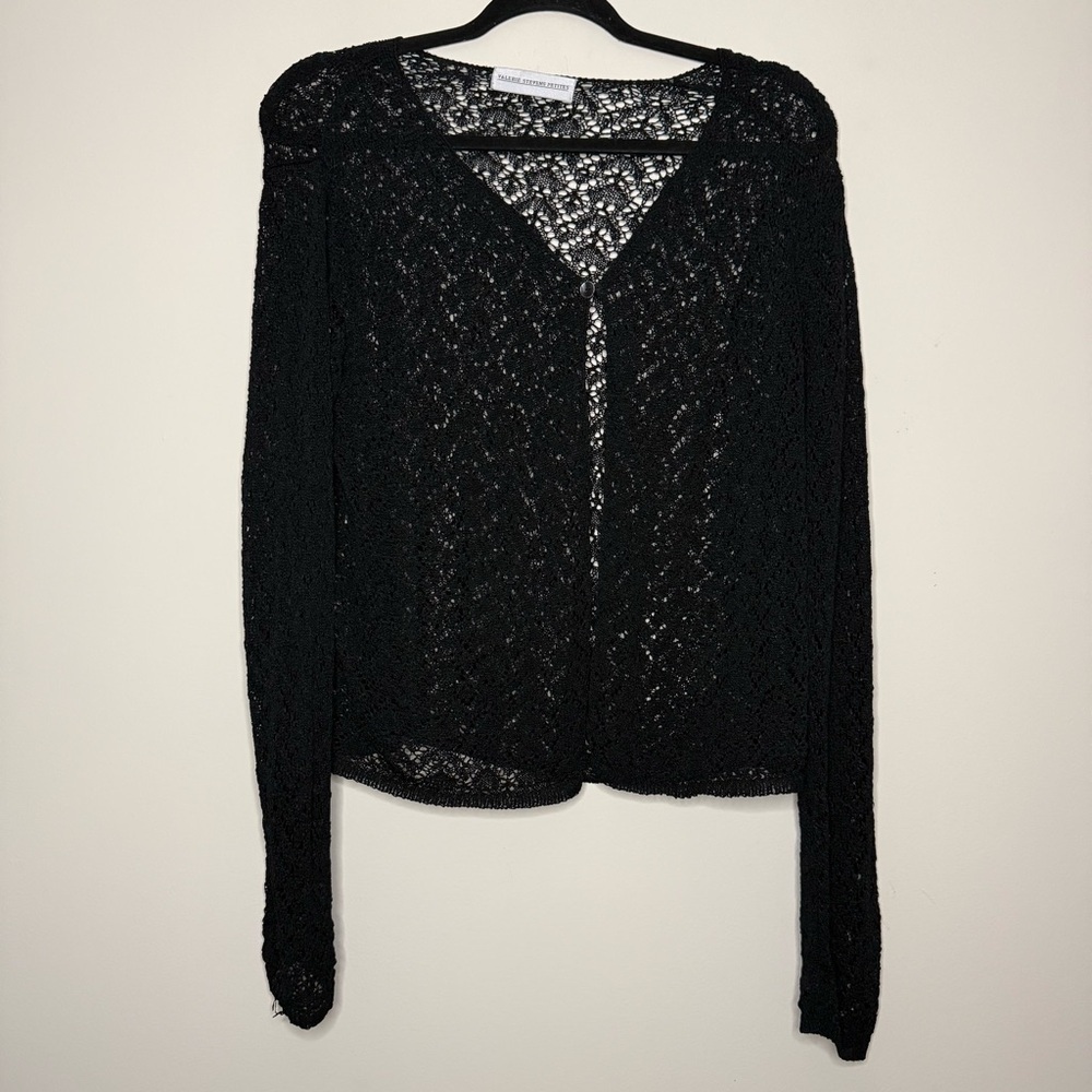 Y2K Whimsigoth Black Goth Lightweight Sheer Mesh Knit Longsleeve Cardigan